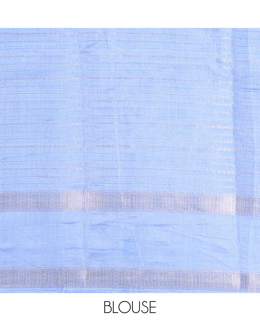 Navy Blue Dola Silk Saree, Embellished with Zari Stripes, Contrast Traditional Zari Border, Striped Pallu, and a Contrast Blouse
