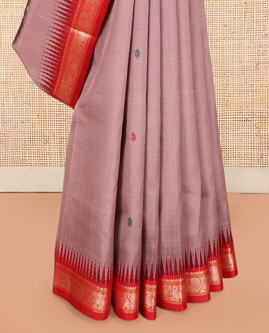 Pale Brown Kanchipuram Chettinad Saree