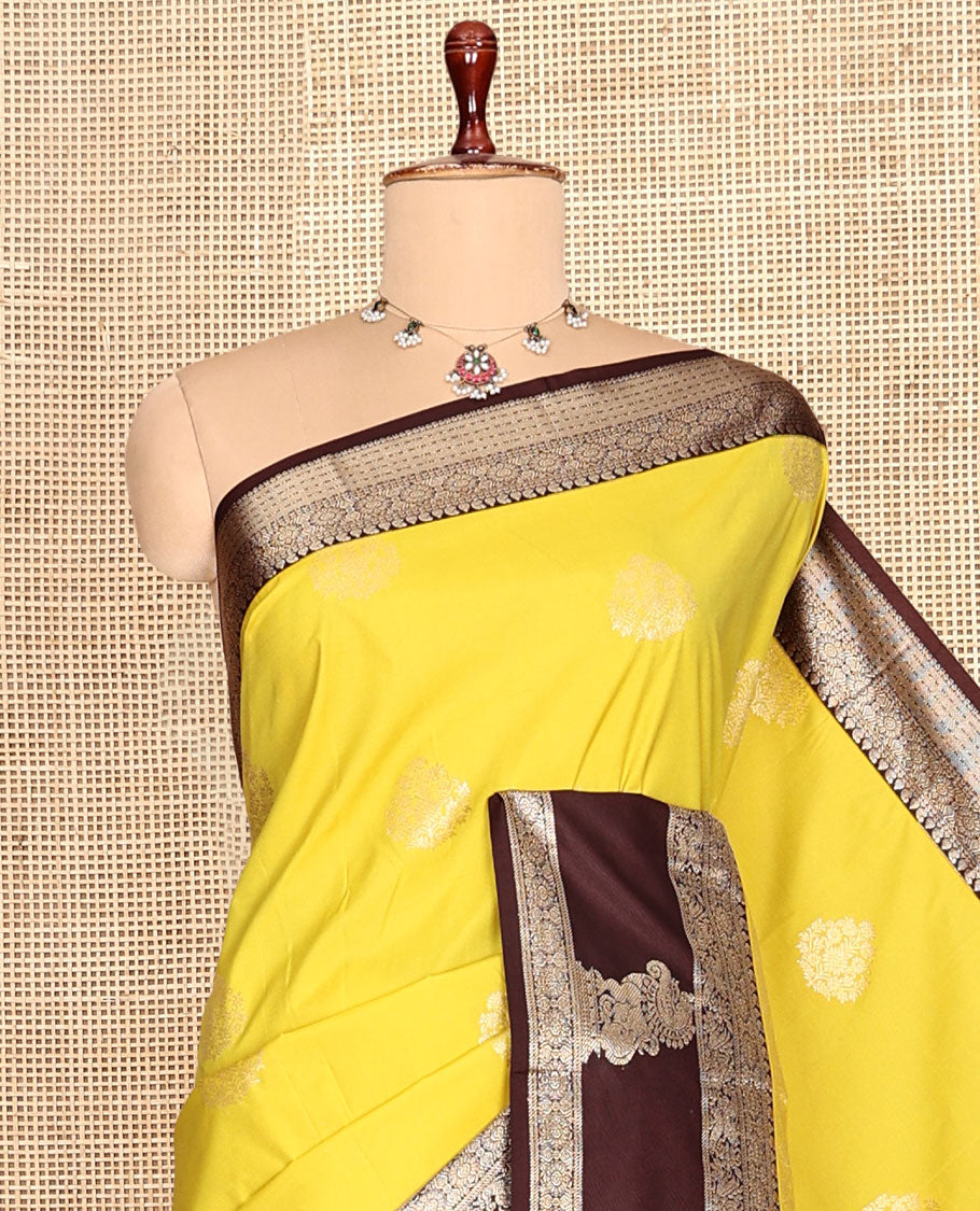 Lemon Yellow Zari Buttas Budget Silk Saree