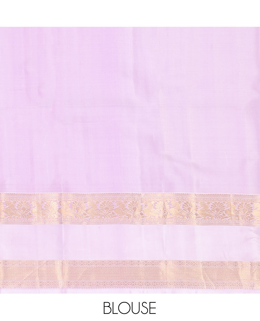 Green Vasundhara Silk Saree, Adorned with Zari Buttas, Contrast Rettai Pettu Border of Mayil, Muthu, Kamalam, and Mayil Kann Designs, Grand Pallu, and Contrast Blouse