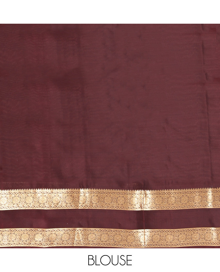 Green Mayuri Lite Silk Mix Saree, Ornamented with Zari Buttas All Over Its Body, Complemented by Contrast Zari Rettai Pettu Traditional Border, Floral Jaal Pallu, and Paired with a Contrast Blouse
