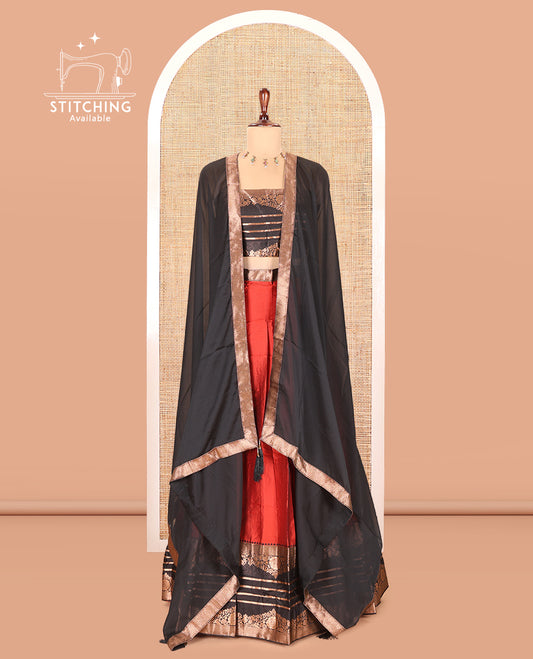 Rust Semi-Silk Half-Saree