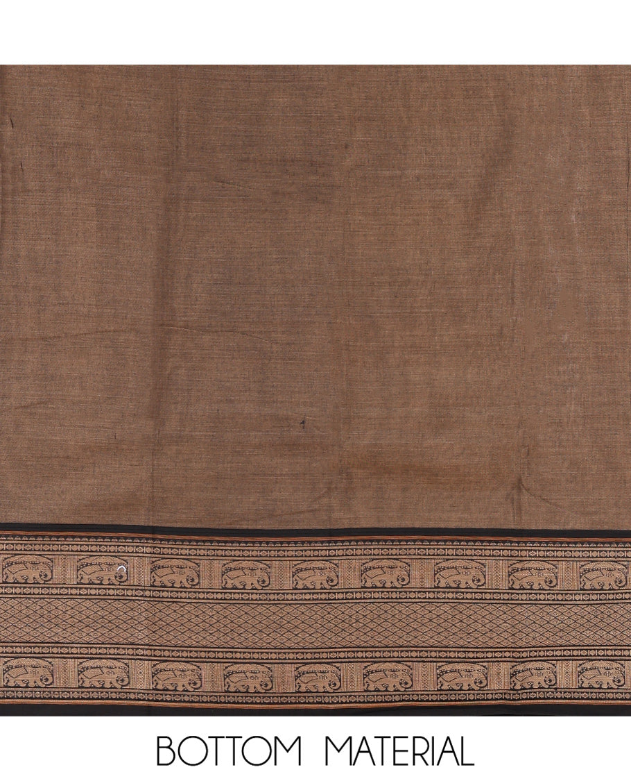 Dark Chikku Mercerised Cotton Material Chudidar Set, Plain with Traditional Motifs Woven Thread Bordered Top, a Plain Bottom, and Paired with a Matching Dupatta