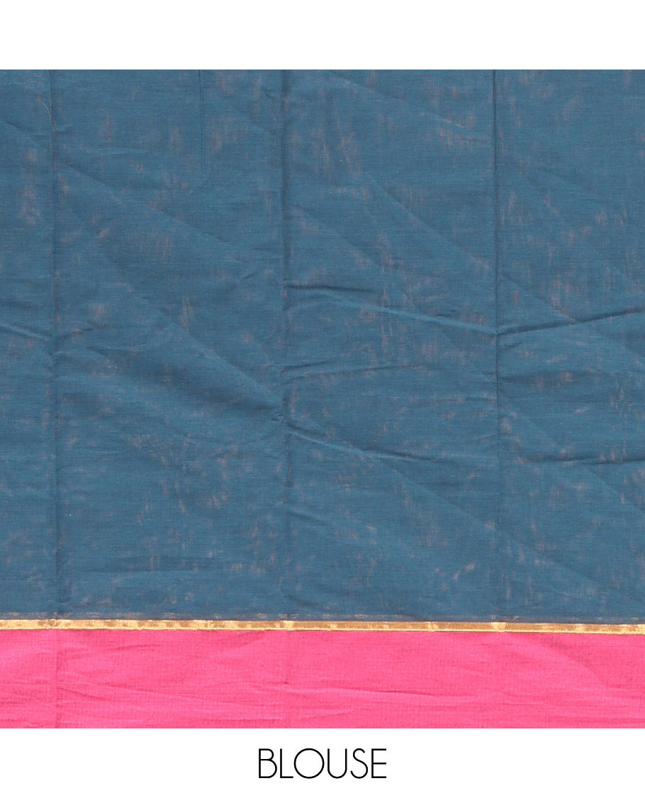 Blue Kanchi Cotton Saree, Adorned with Buttas All Over Its Body, Complemented by Contrast Border, Intricately Thread-Designed Pallu, and Paired with a Matching Blouse
