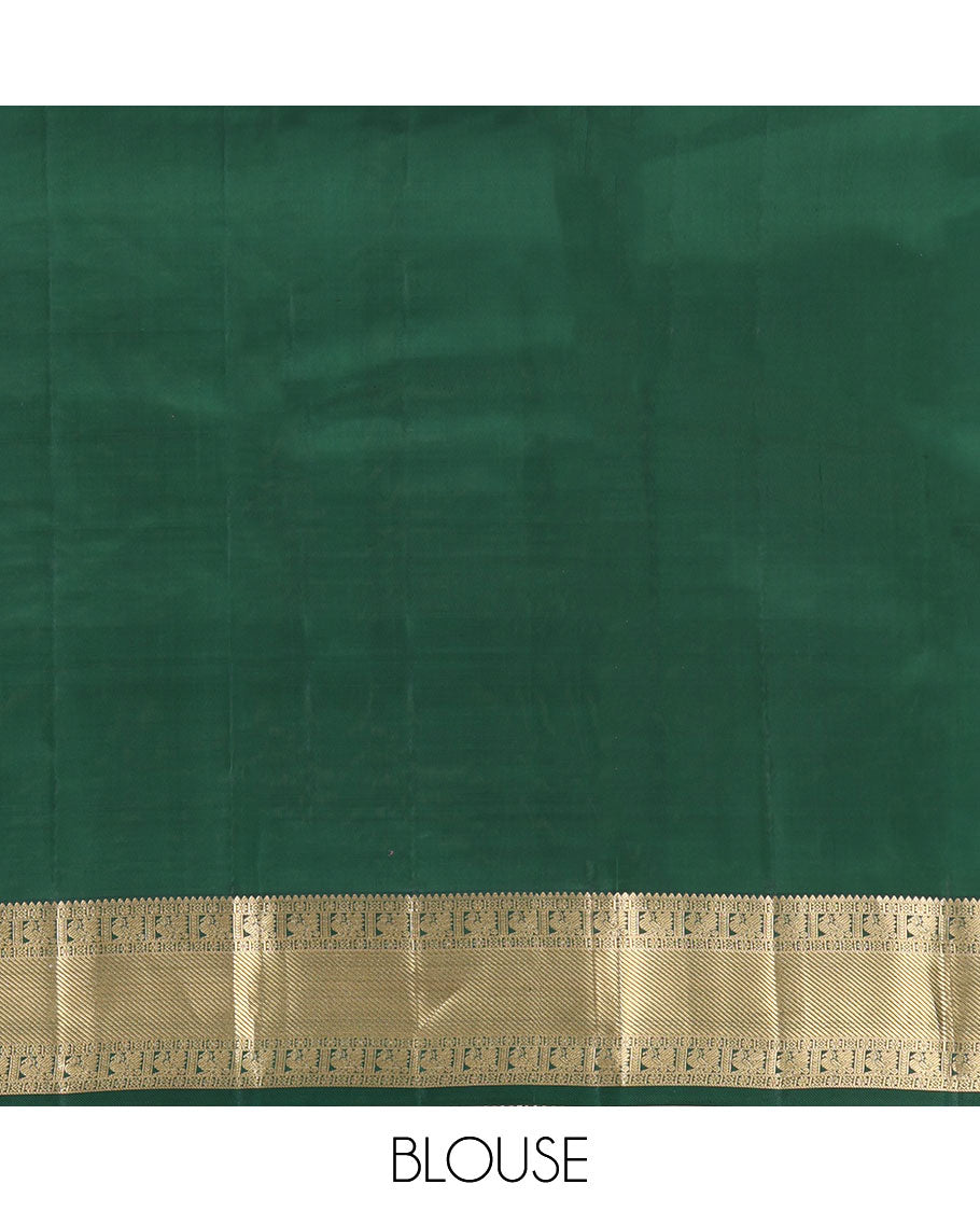 Maroon Vasundhara Silk Saree, Embellished with Zari Buttas and Zari Checks All Over Its Body, Highlighted  by a Zari Border of Rekku, Kamalam, Diamond, and Mayil Designs, Diagonally Zari Striped Pallu, and Paired with a Contrast Blouse