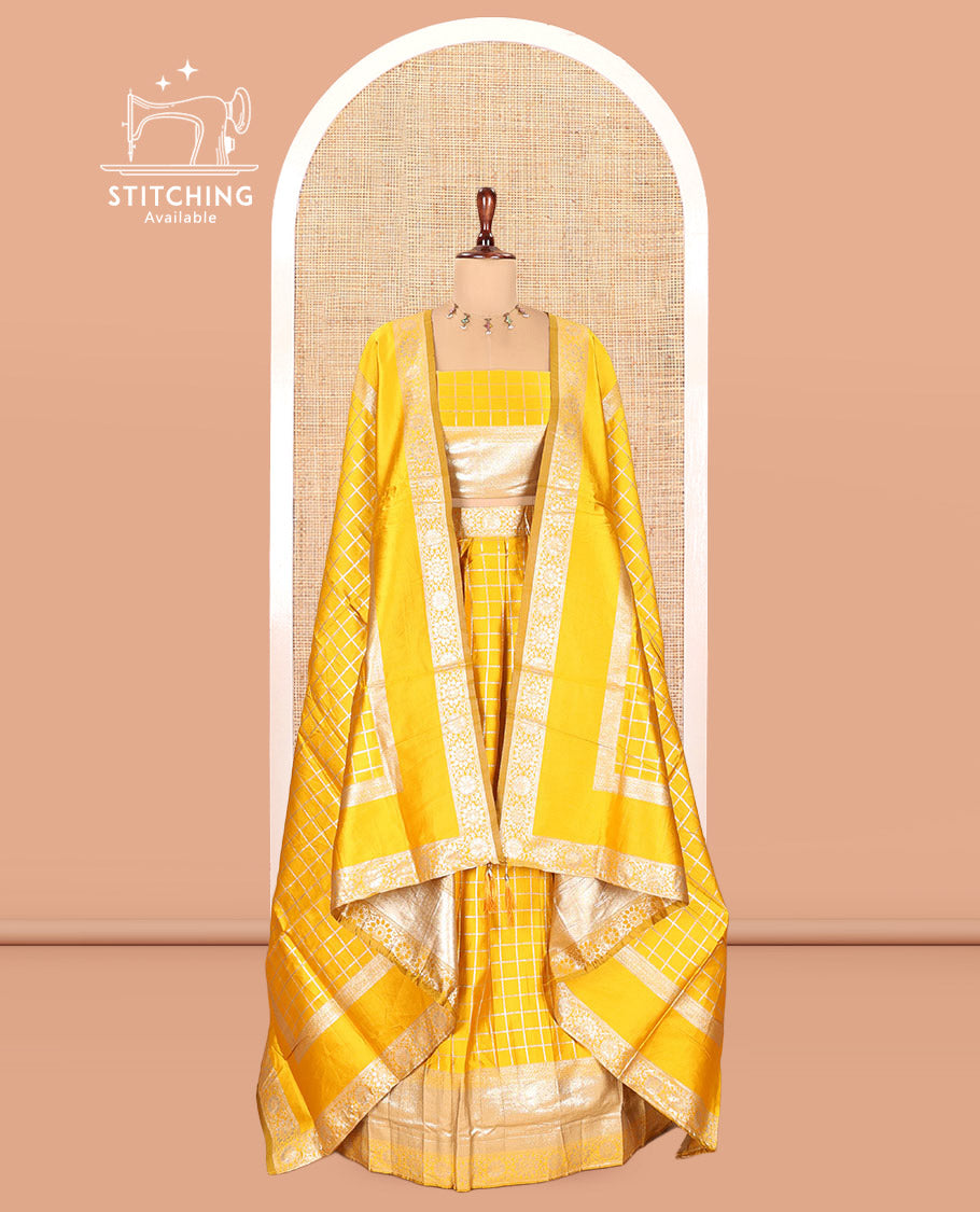 Mango Yellow Semi-Silk Half-Saree