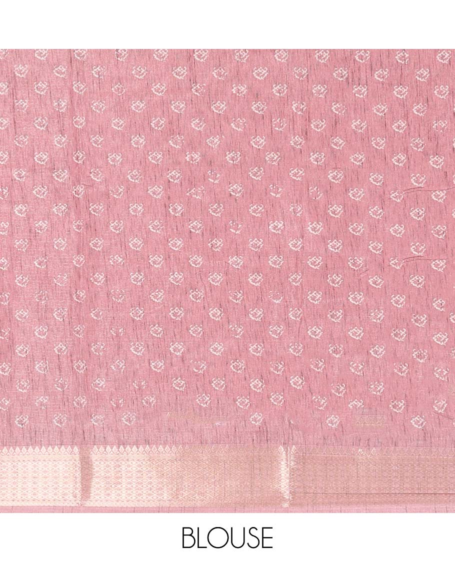 Onion pink printed dola silk saree with zari border & printed pallu along with printed blouse