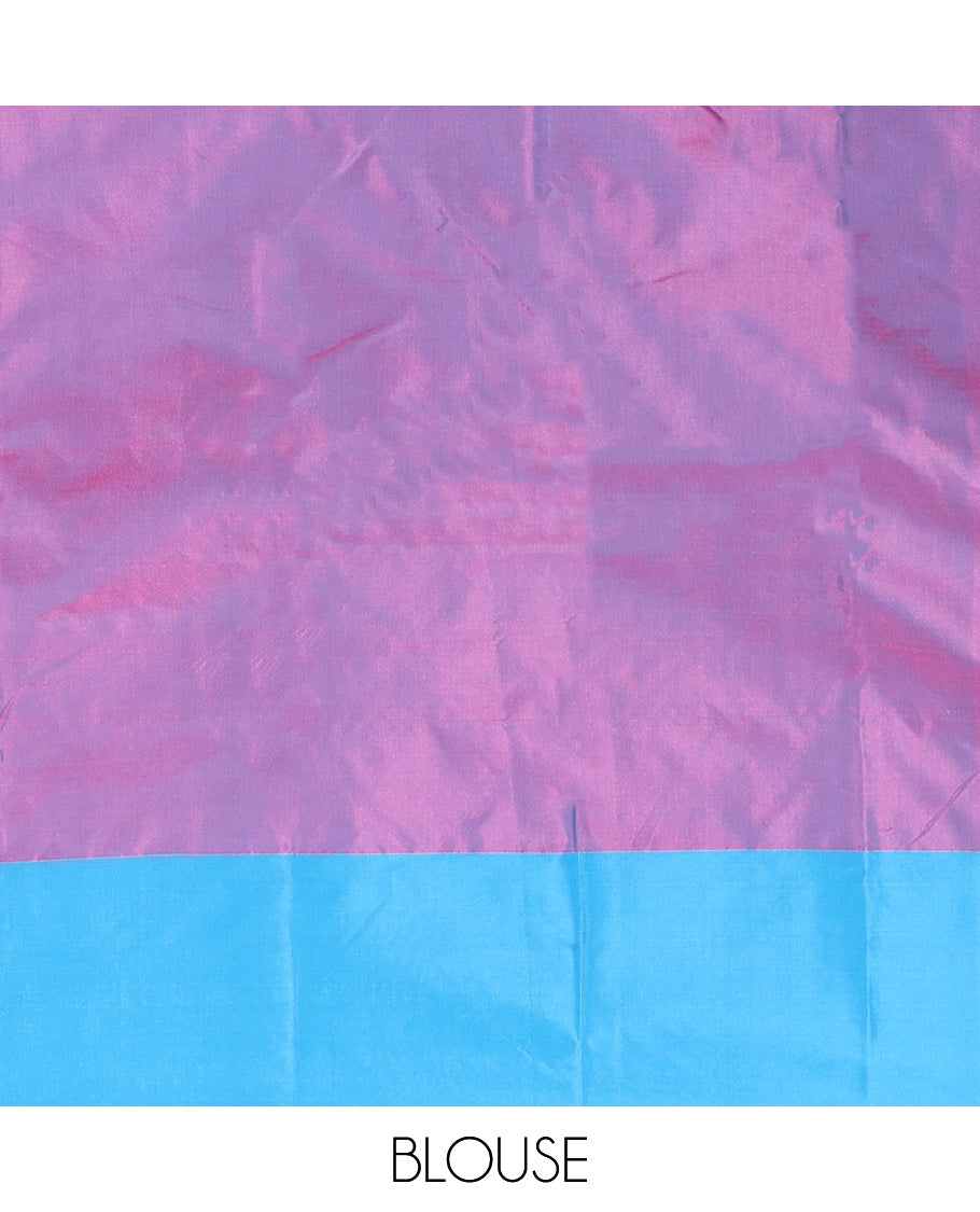 Pink Aarani Silk Saree, Accentuated with Zari Stripes All Over Its Body, Complemented by a Contrast Zari Striped Border, Pallu of Zari Stripes, and Paired with a Contrast Blouse