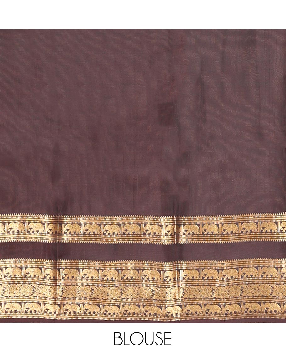 Magenta Checked Vasundhara Lite Silkmix Saree, Contrast Elephant Border, Jaal Pallu, and Contrast Blouse