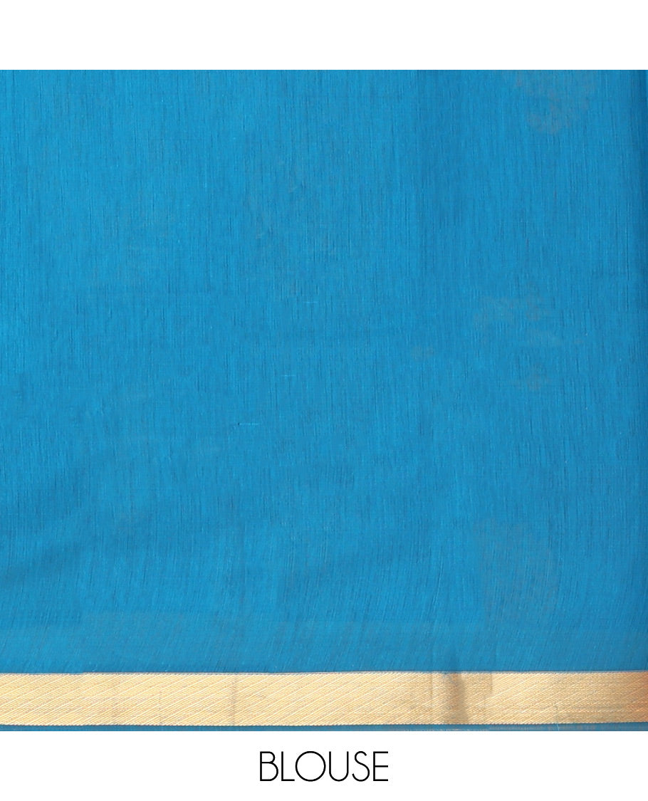 Light Blue Semi-Silk Cotton Saree, Mesmerized with Paisley Zari Buttas All Over Its Body, Highlighted by a Zari Border, Pallu of Floral and Paisley Design, and Paired with a Matching Blouse