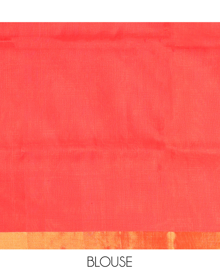 Red Uppada Silk Saree, Spotlighted with Zari Buttas, a Zari Bavanji Border, Floral Buttas Pallu, and a Matching Blouse