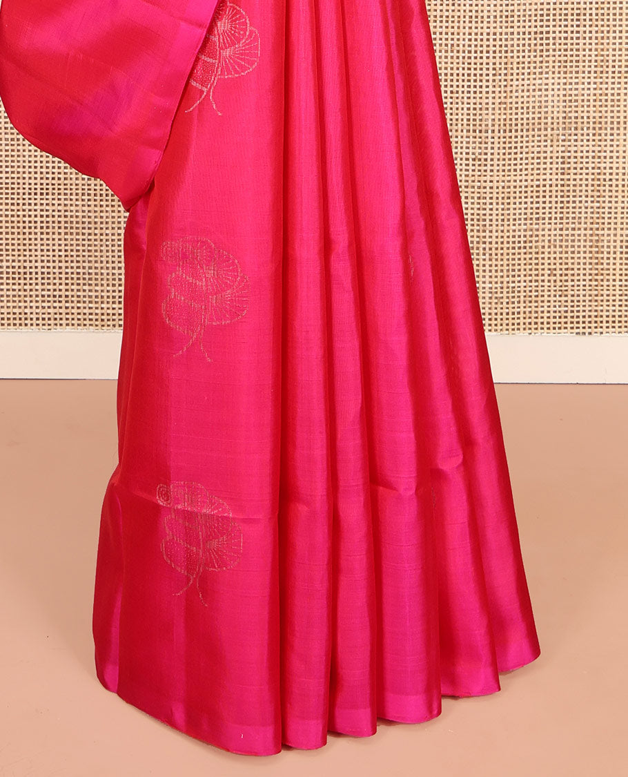 Borderless Pink Mayuri Soft Silk Saree, Graced with Buttas, Subtly Sparkled Pallu, and a Matching Blouse