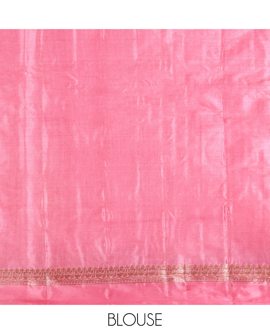 Yellow Tusser Silk Saree Features Zari Buttas, a Contrast Zari Border, Grand Pallu, and a Contrast Blouse