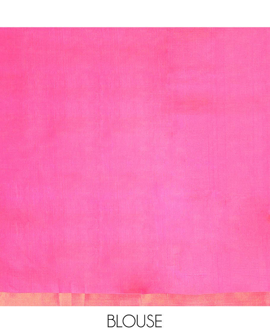 Pink Uppada Silk Saree, Subtly Sparkled with Buttas All Over Its Body, Subtle Bavanji Border, Pallu Steeped with Buttas, and Paired with a Matching Blouse