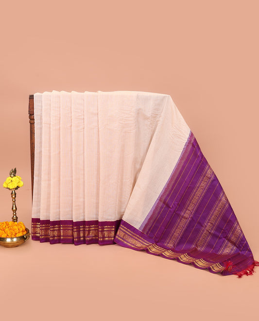 Cream Checked Gadwal Cotton Saree