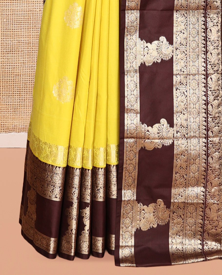 Lemon Yellow Zari Buttas Budget Silk Saree