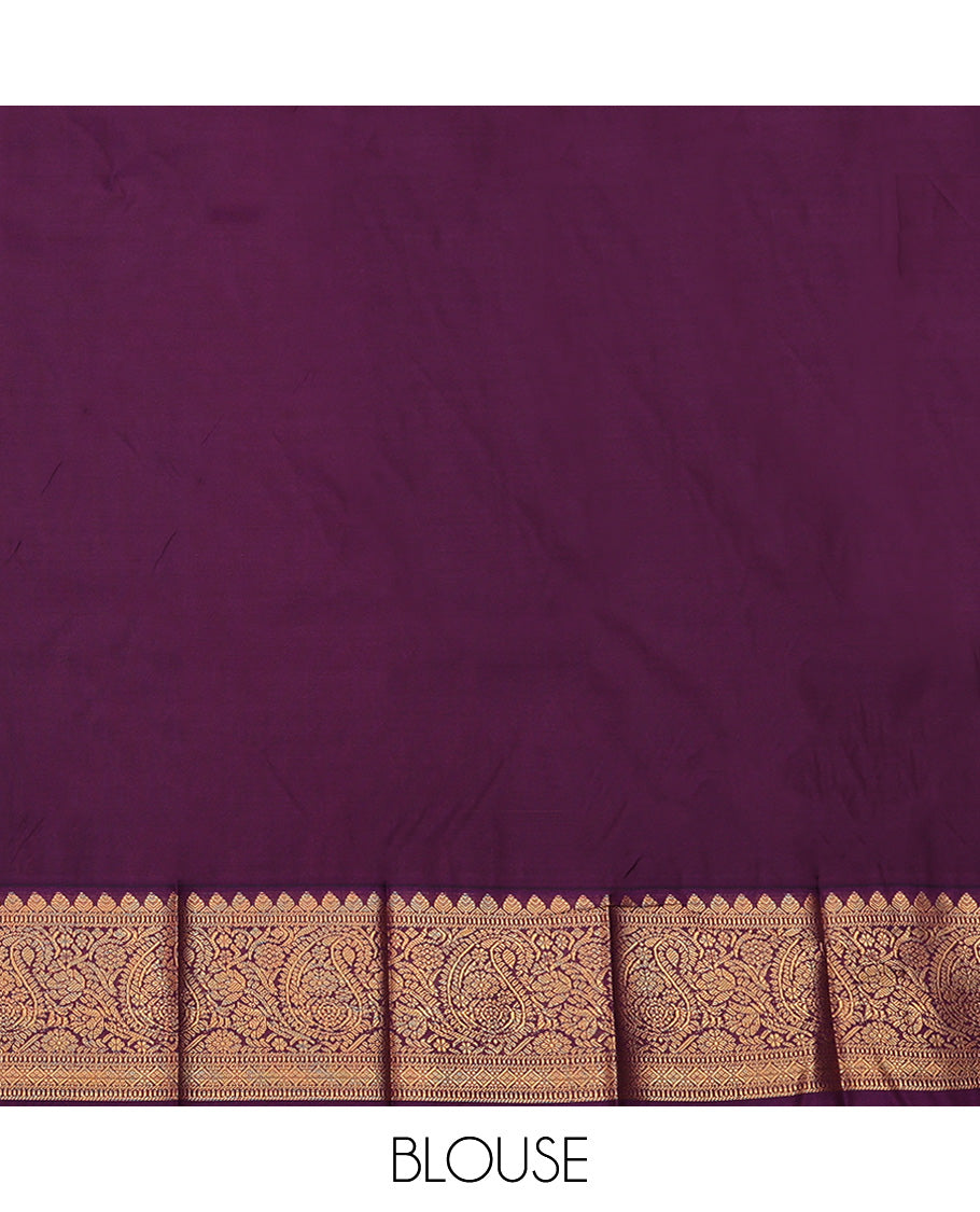 Green Budget Silk Saree, Elevated with Zari Buttas All Over Its Body, Complemented by a Contrast Traditional Zari Border of Paisley Designs, Grand Jaal Pallu, and Paired with a Contrast Blouse