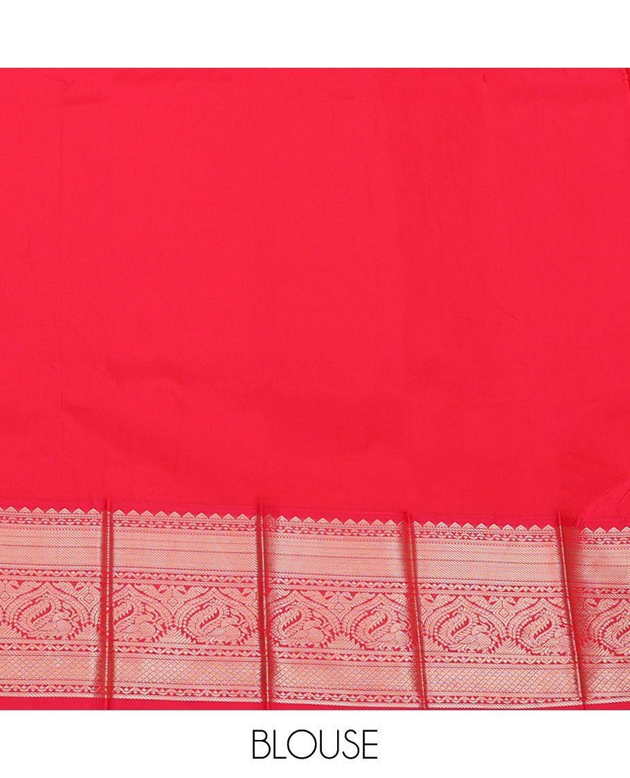 Blue Budget Silk Saree, Detailed with Zari Buttas, Complemented by a Contrast Traditional Zari Border, Grand Pallu, and Contrast Blouse
