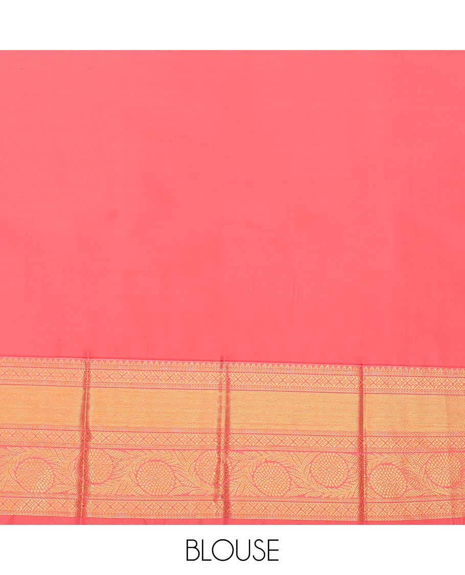 Light Turquoise Budget Silk Saree, Sparsely Woven with Zari Buttas All Over Its Body, Complemented by a Contrast Traditional Zari Border of Floral Creeper Designs, Grand Jaal Pallu, and Paired with a Contrast Blouse
