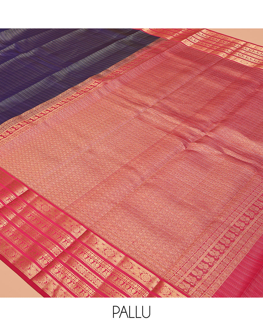 Blue Striped Vasundhara Lite-Silk Mix Saree, a Contrast Border of Traditional Zari Designs, Grand Jaal Pallu, and a Contrast Blouse