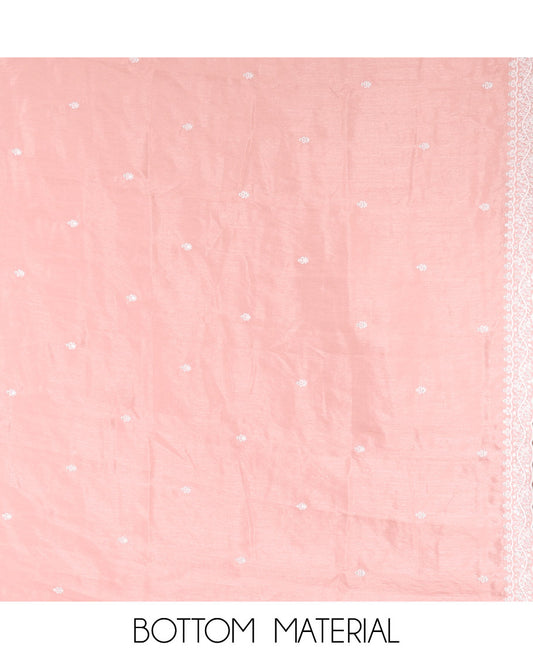 Peach Mul Chanderi Material Chudidar Set, Thread-Embroidered Top, Plain Bottom, Thread-Embroidered Dupatta