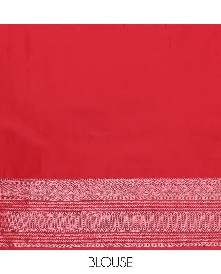 Blue Budget Silk Saree, Subtly Enriched with Zari Buttas and Stripes All Over Its Body, Complemented by Contrast Traditional Zari Designs Woven Border, Grand Jaal Pallu and Paired with a Contrast Blouse