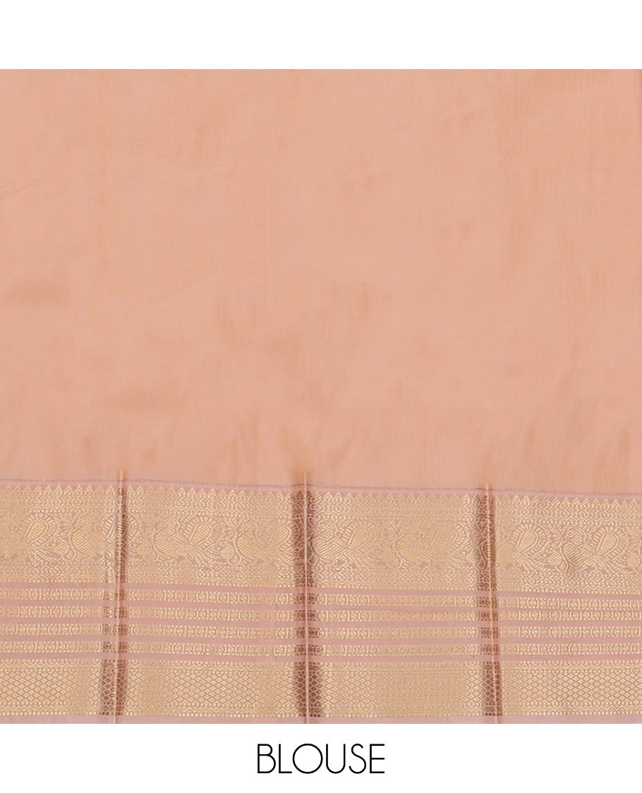 Red Budget Silk Saree, Gleamed Up with Zari Buttas and Checks, Complemented by Contrast Traditional Zari Border, Jaal Pallu, and a Contrast Blouse