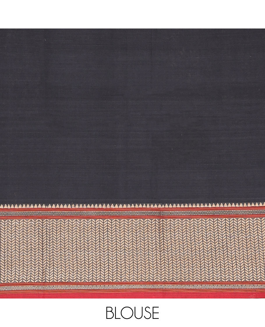 Black cotton half saree with contrast zari design border, zari design blouse & zari design border dhavani