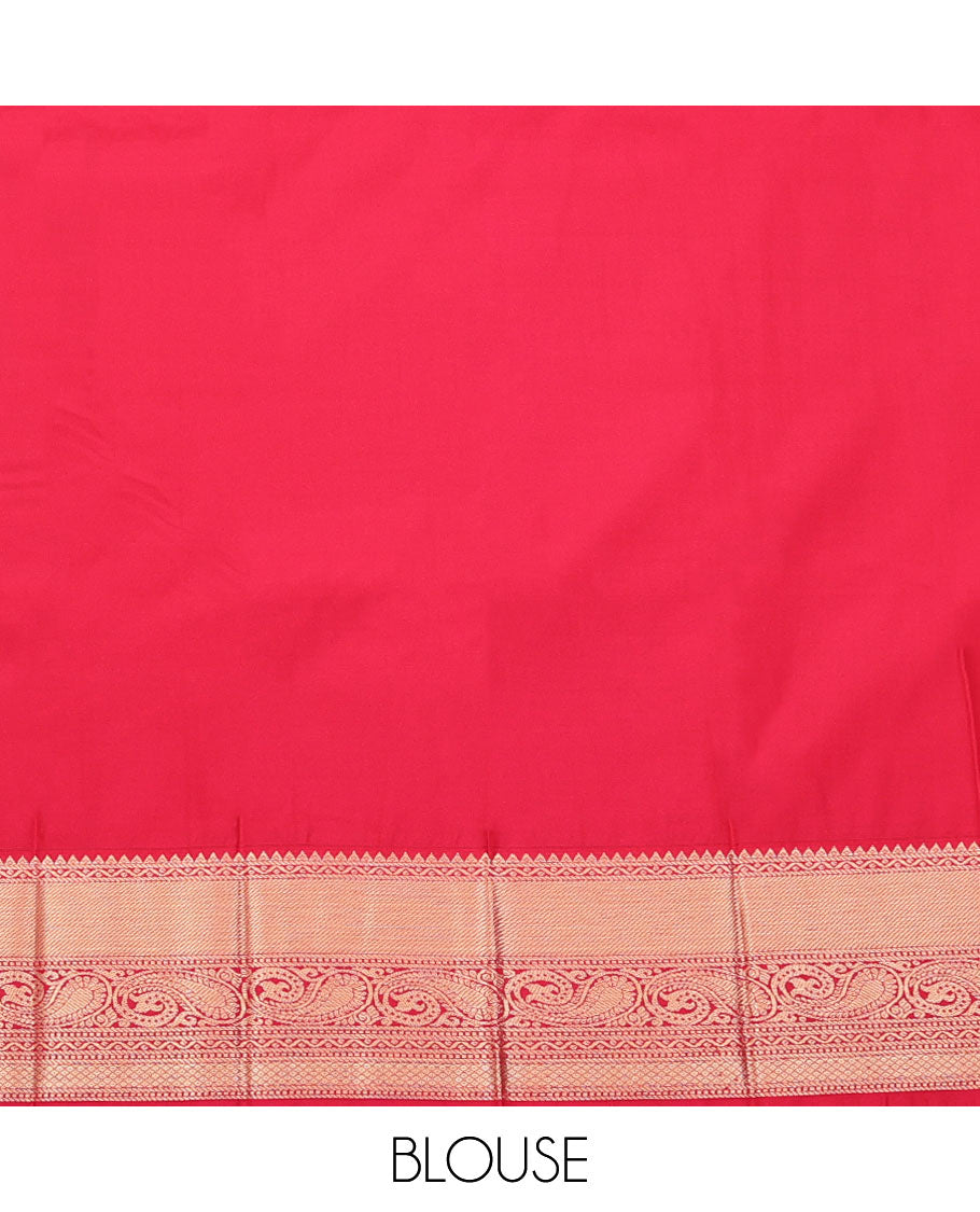 Green Budget Silk Saree, Beautifully Bedecked with Buttas All Over Its Body, Complemented by a Contrast Traditional Zari Border of Paisley Designs, Grandly Detailed Pallu, and Paired with a Contrast Blouse