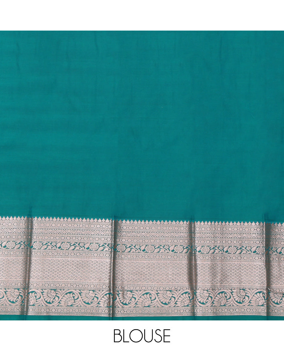 Navy Budget Silk Saree, Ornamented with Zari Buttas and Checks, Complemented by a Contrast Traditional Zari Border, Intricate Pallu, and a Contrast Blouse