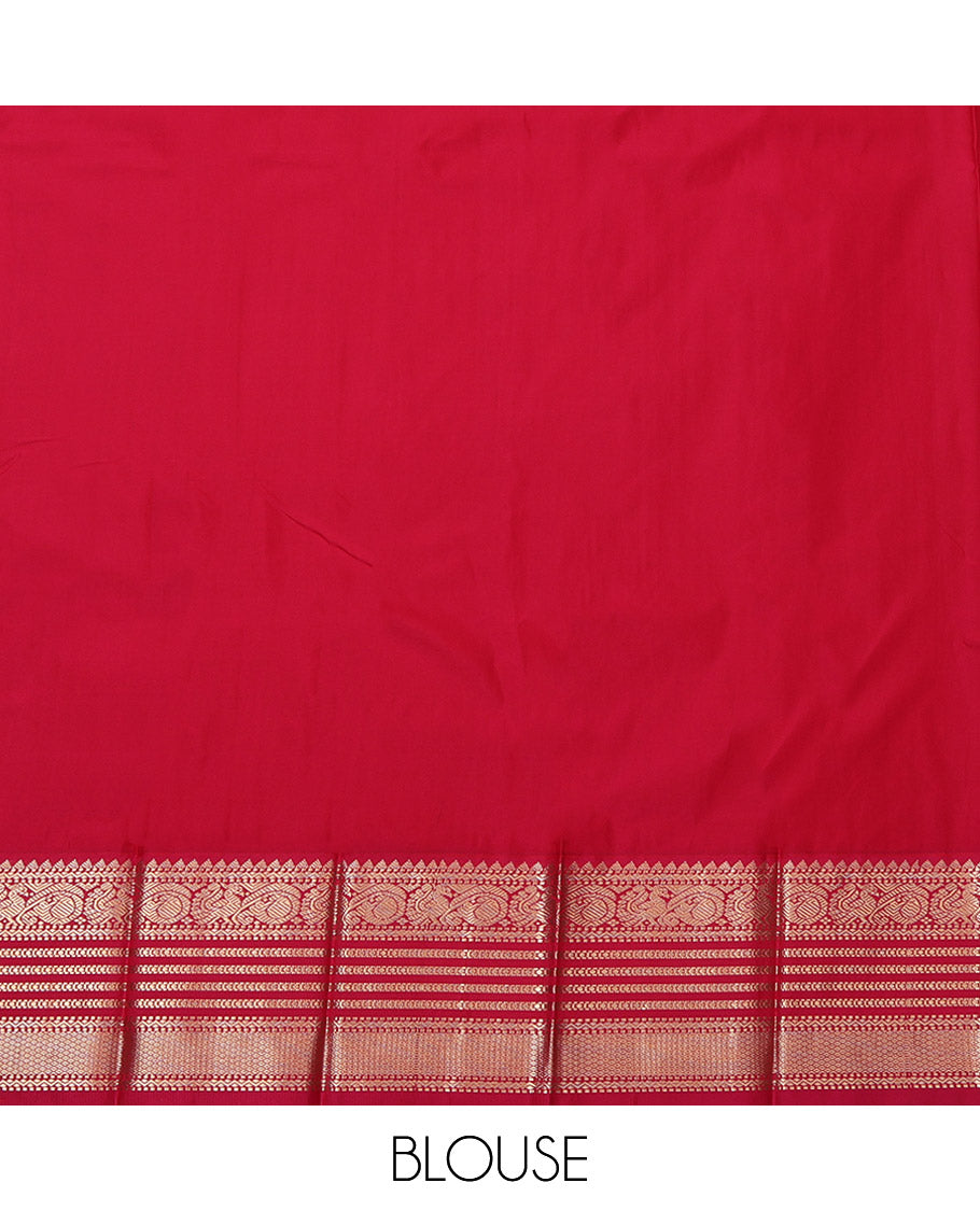 Yellow Budget Silk Saree, Sparsely Woven with Zari Buttas, Complemented by Contrast Traditional Zari Border, Jaal Pallu, and a Contrast Blouse