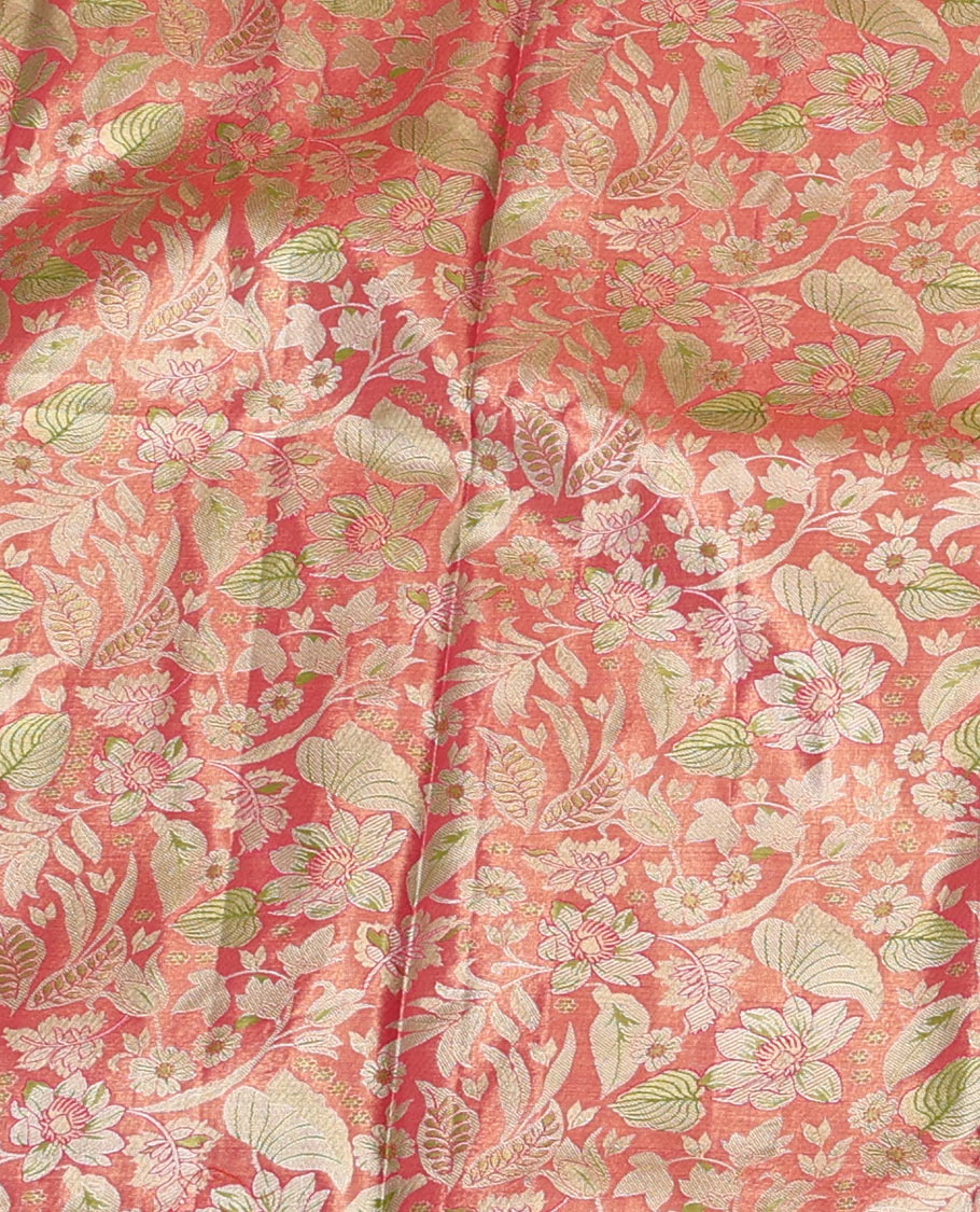 Pink Art Silk Material Half Saree Set, Enriched with Jacquard Skirt, a Contrast Meenakari Floral Border, Contrast Blouse, and an Intricate Dhavani