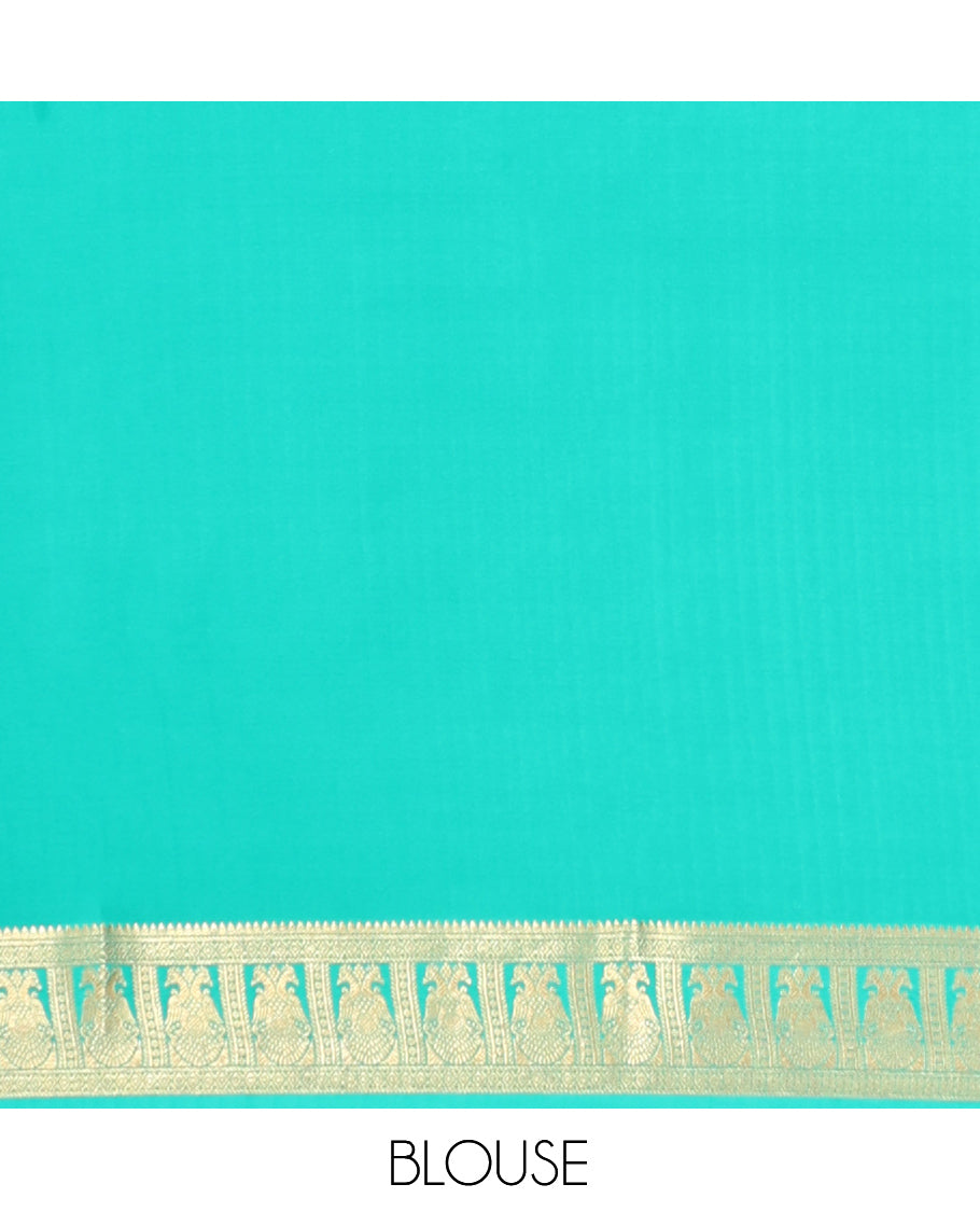 Lavender Plain Mysore Silk Saree, Complemented by a Contrast Two-Headed Bird Motifs Woven Zari Border, Intricate Pallu, and a Contrast Blouse