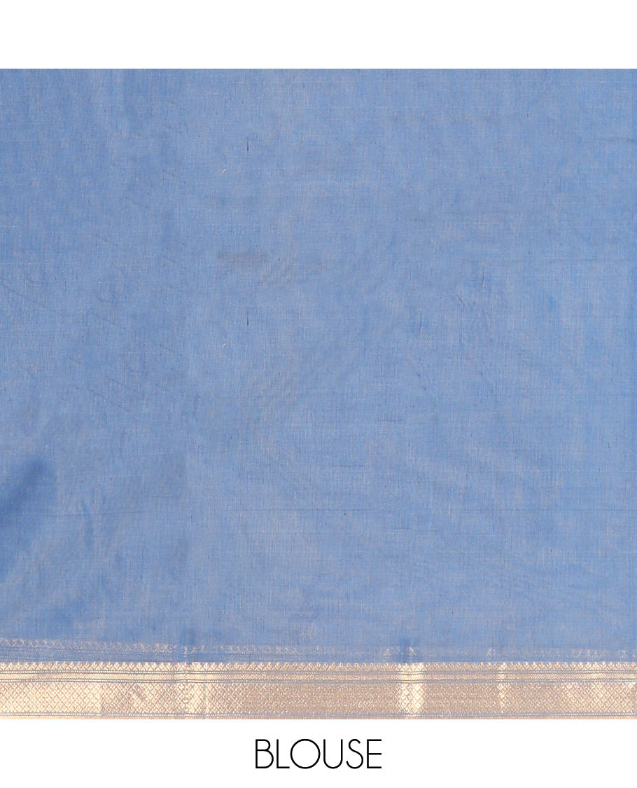 Blue Silk Cotton Saree, Accentuated with Geometric Buttas All Over Its Body, Highlighted by Traditional Zari Designs Woven Border, Intricately Designed Pallu and Paired with a Matching Blouse