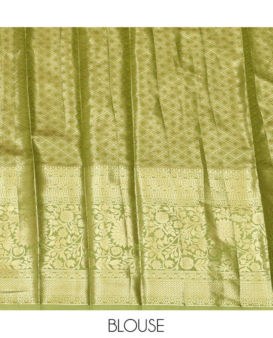 Pink Art Silk Material Half Saree Set, Enriched with Jacquard Skirt, a Contrast Meenakari Floral Border, Contrast Blouse, and an Intricate Dhavani