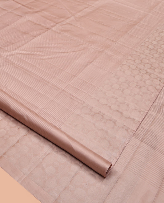 Beige Mayuri Soft Silk Saree, Subtly Sparkled With Stripes On Its Body, Sparsely Woven Border, Intricate Pallu and Paired with a Matching Blouse
