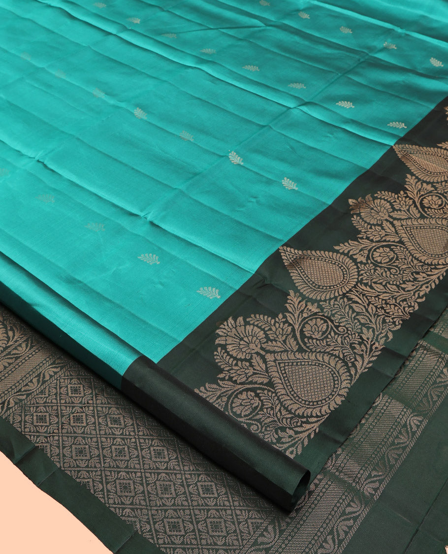 Blue Mayuri Lite Silk Mix Saree, Beautified with Zari Buttas, Complemented by Contrast Intricate Border, Grand Pallu and a Contrast Blouse