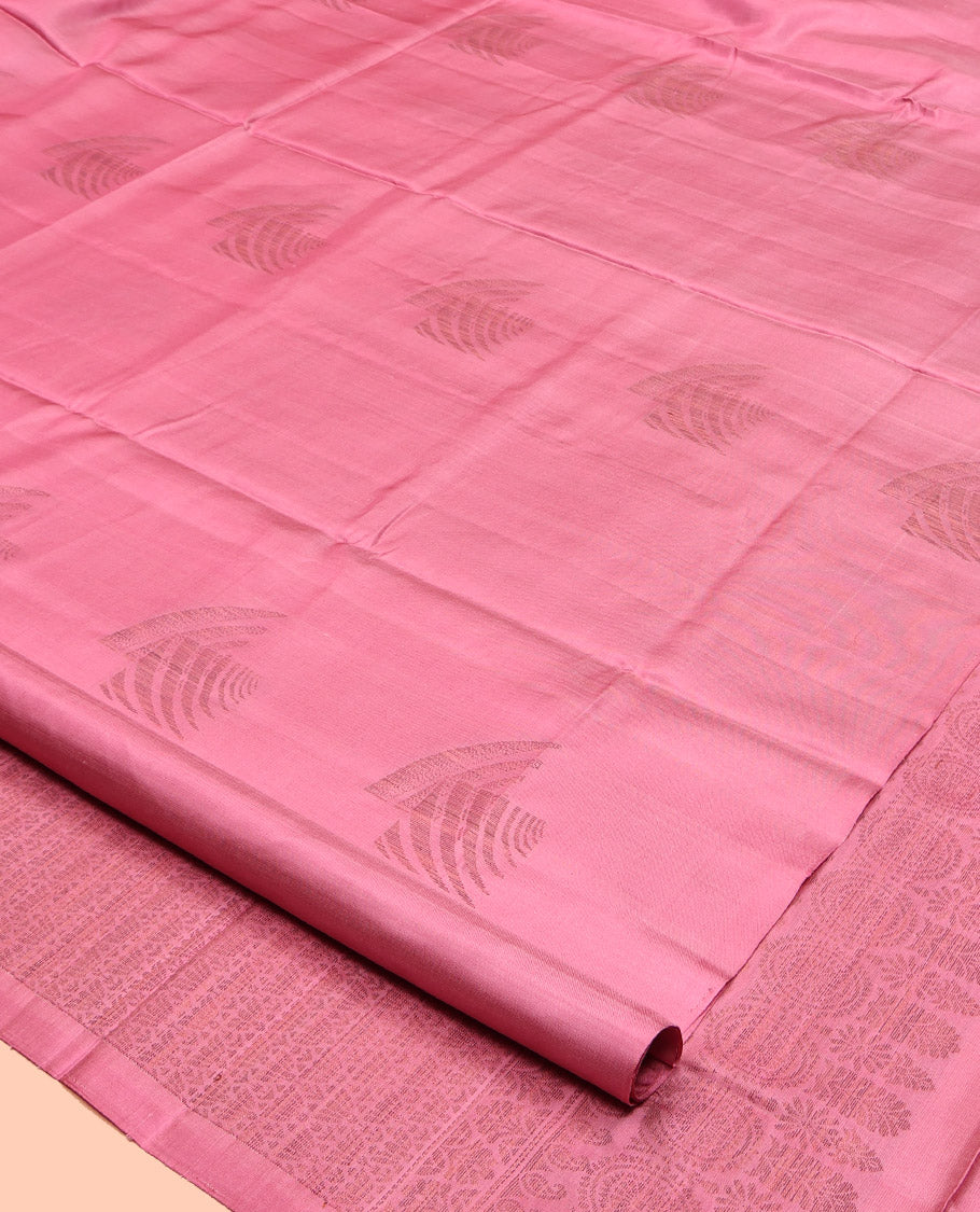 Borderless Pink Mayuri Soft Silk Saree, Enriched with Zari Buttas, Sparsely Woven Pallu, and Matching Blouse