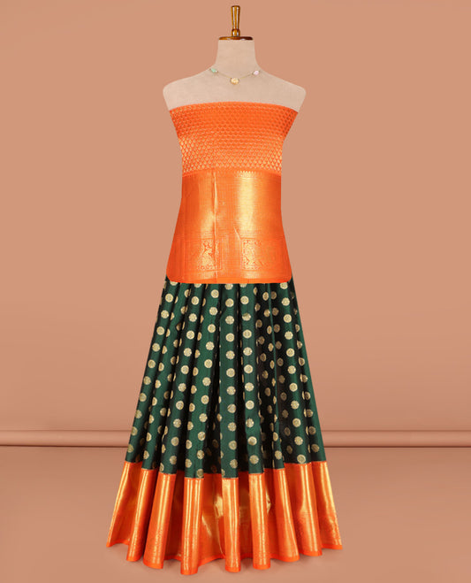 Green Pure Silk Navarathna Pavadai Material Set