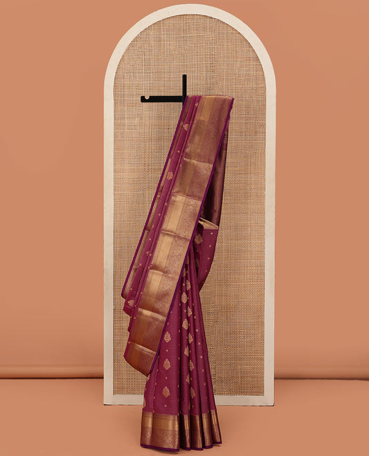 Pink Vasundhara Lite Silk Mix Saree Accentuated with Zari Buttas, Complemented with a Contrast Border Featuring Thilakam, Muthu, Banaras, Kodi Manga, and Kodi Visiry Designs, Zari-Rich Jaal Pallu, and Paired with a Contrast Blouse