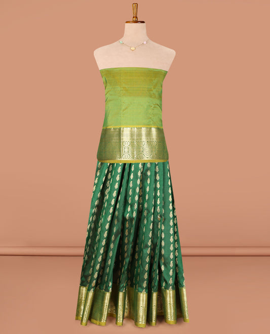 Green Pure Silk Navarathna Pavadai Material Set