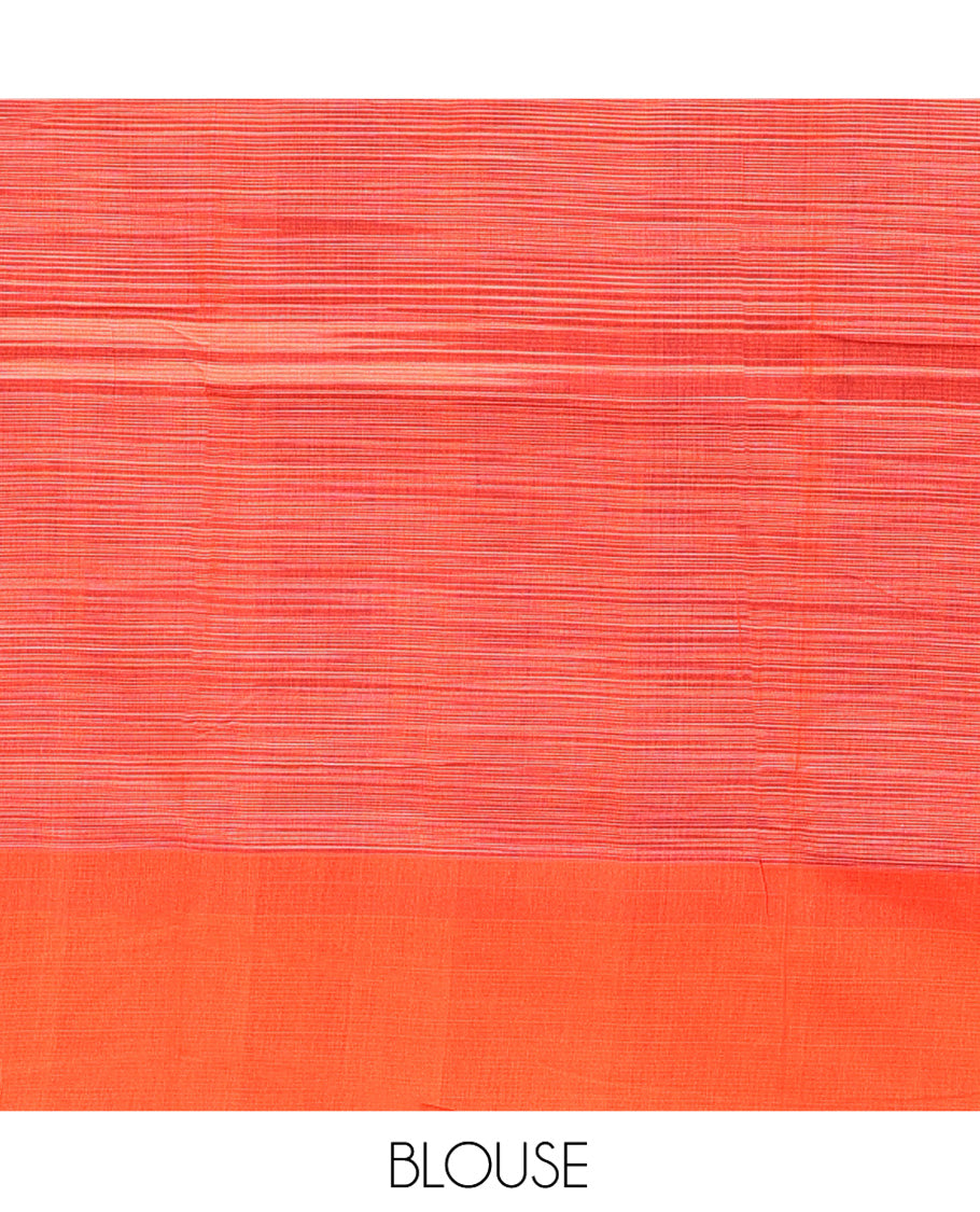 Violet Heathered Textured Mangalgiri Cotton Saree, Complemented by Contrast Border, Striped Pallu, and Paired with a Contrast Blouse