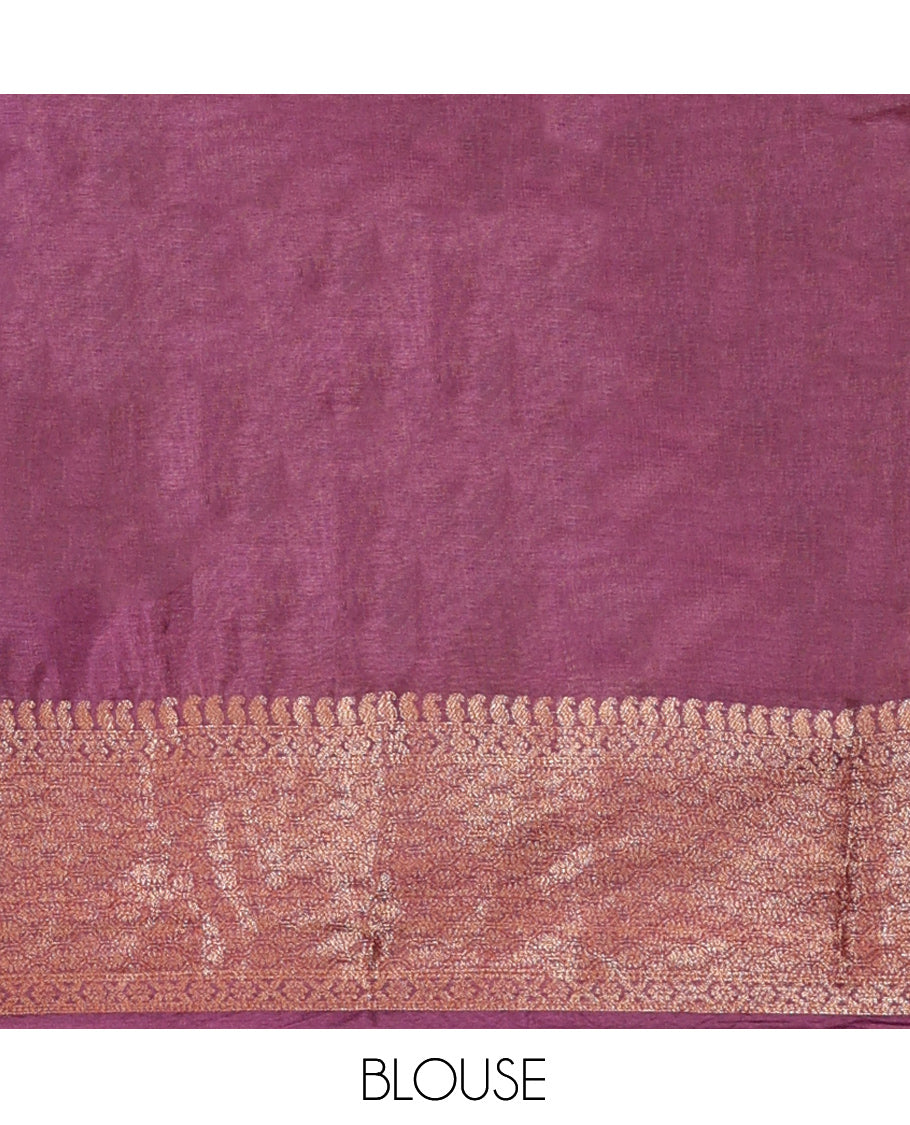 Orange Tussar Silk Saree Features Jacquard Design, Complemented by a Contrast Zari Border, Intricately Designed Pallu, and a Contrast Blouse