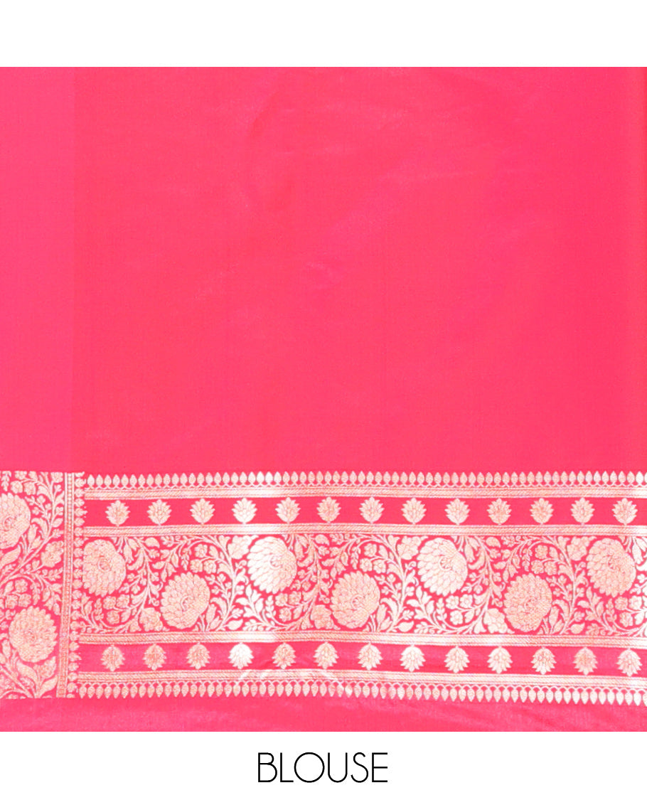 Blue Banarasi Nylon Saree, Spotlighted with Jacquard, Contrast Floral Creeper Zari Border, Intricate Pallu, and a Contrast Blouse