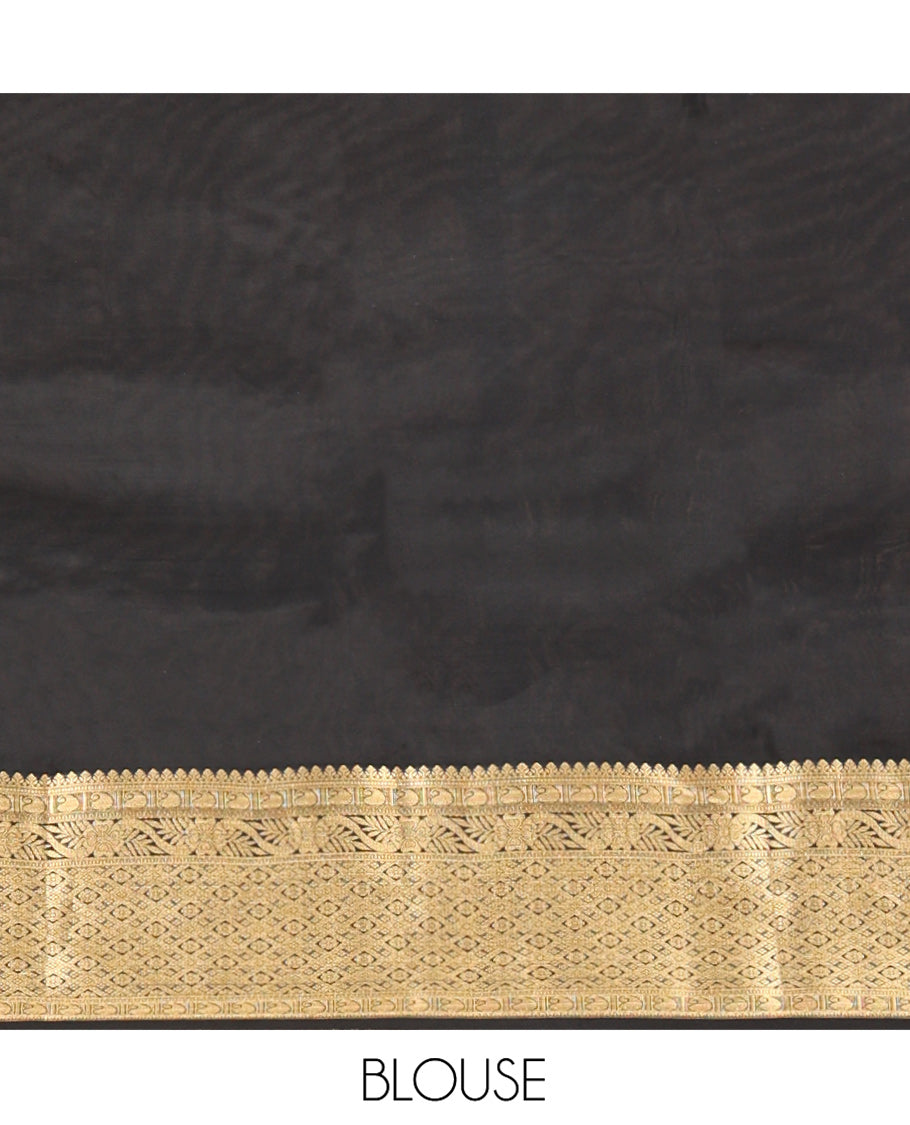 Green Vasundhara Lite Silk Mix Saree, Adorned with Zari Buttas All Over Its Body, Complemented by Contrast Border of Floral and Jaal Designs, Grand Pallu, and Paired with a Contrast Blouse