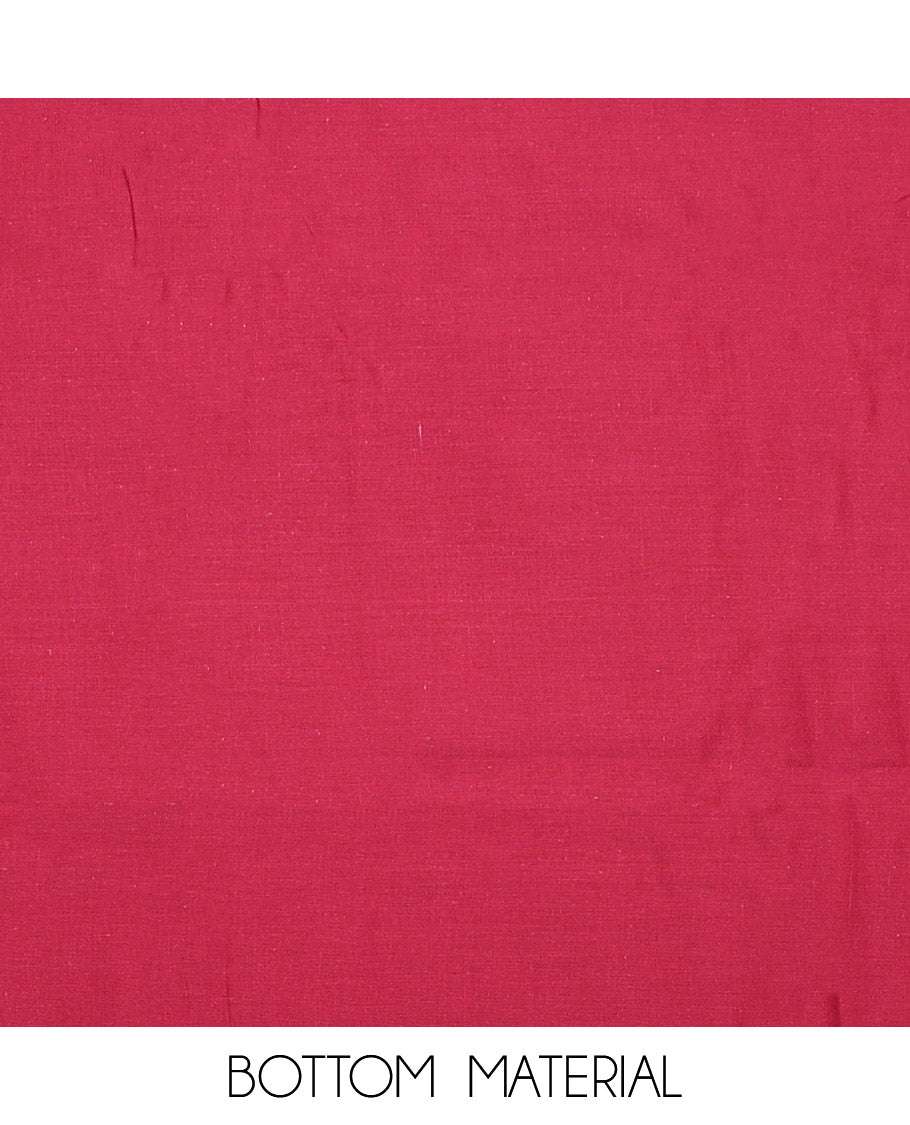 Wine Cotton Material Chudidar Set, Subtly Sparkled with Ikkat-Style Buttas on Its Top, a Plain Cotton  Bottom, and Paired with a Cotton Ikkat Woven Dupatta