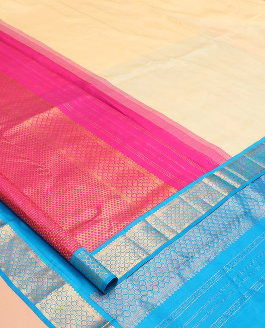 Sandal Plain Nine-Yard Pure Silk Saree