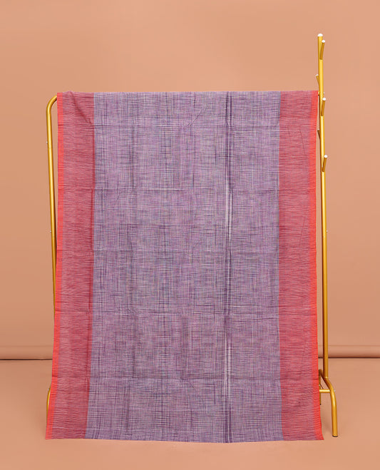 Violet Heathered Textured Mangalgiri Cotton Saree, Complemented by Contrast Border, Striped Pallu, and Paired with a Contrast Blouse