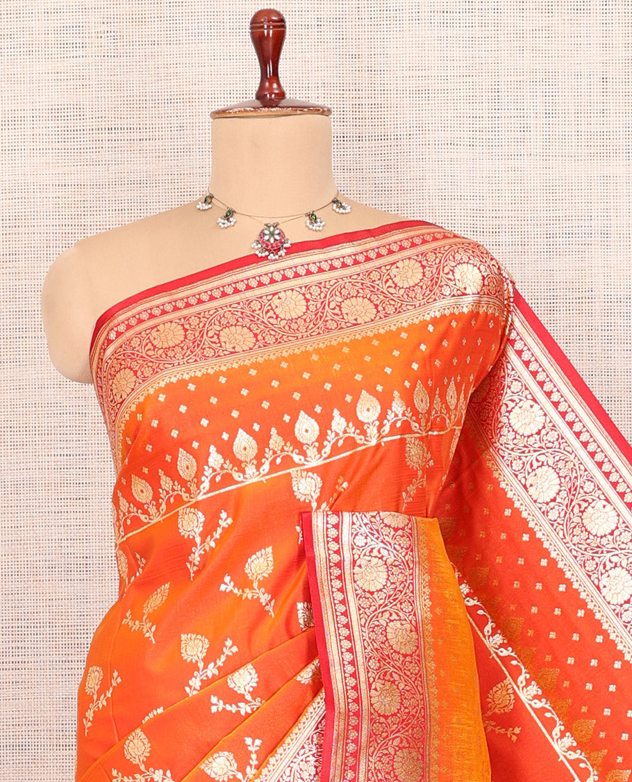Orange Banaras Nylon Saree