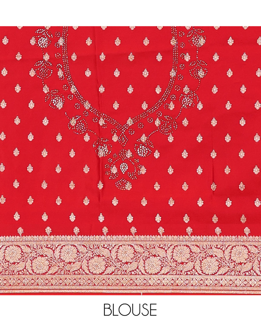 Red Semi-Banaras Satin Silk Saree